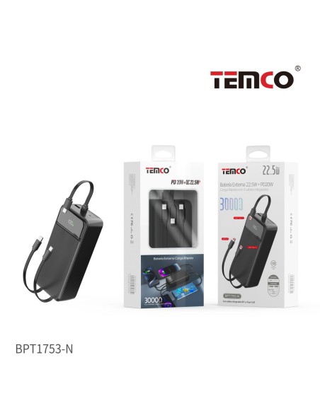 Batería externa 30000mAh TEMCO carga rápida 22.5W