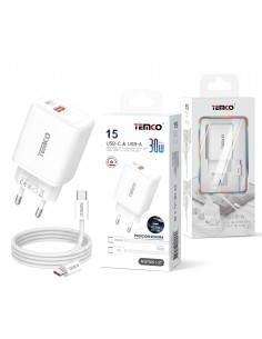 CARGADOR USB C+A 30W C/CABLE 30W NQP3001-3T TEMCO