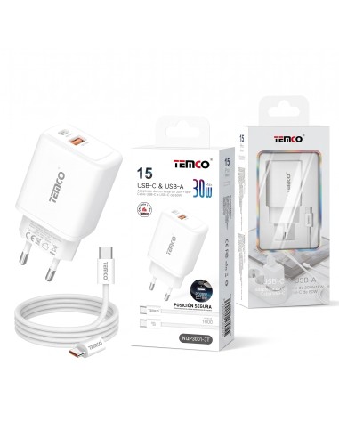 CARGADOR USB C+A 30W C/CABLE 30W NQP3001-3T TEMCO