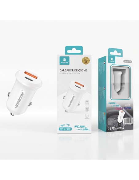 CARGADOR DE COCHE USB+TIPO C 30W HP-27070 HOPECOM