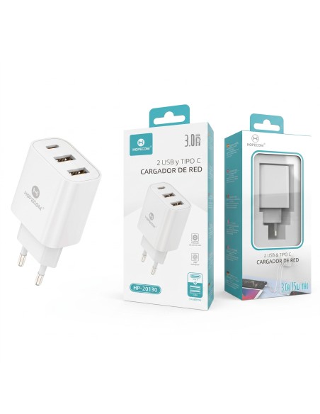 CARGADOR DE RED 2USB+TIPO C HP-20130 HOPECOM