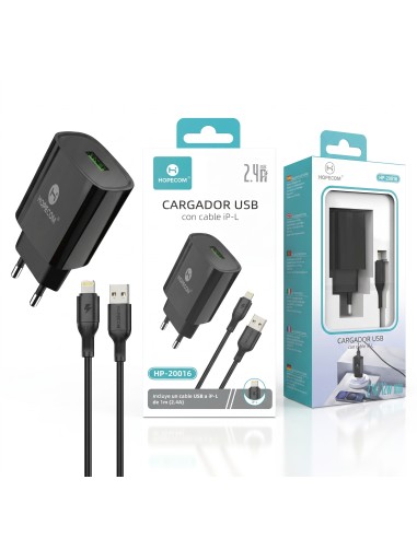 CARGADOR IPHONE 2.4A NEGRO HP-20016 HOPECOM