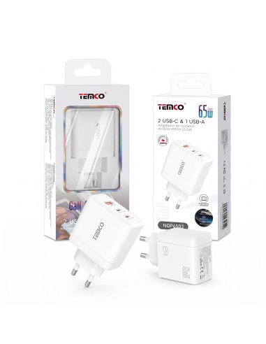 Cargador GaN 65W 2 USB-C + USB TEMCO NQP6503