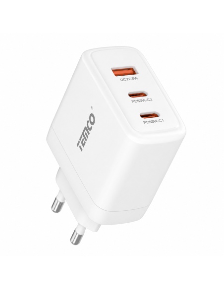 Cargador GaN 65W 2 USB-C + USB TEMCO NQP6503